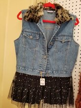 Dressy Denim vest with added Chiffon Fabric and Faux Fur Collar