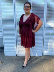 Maroon Evening Gown After High School Homecoming Alteration that included a dramatic hemming of the dress